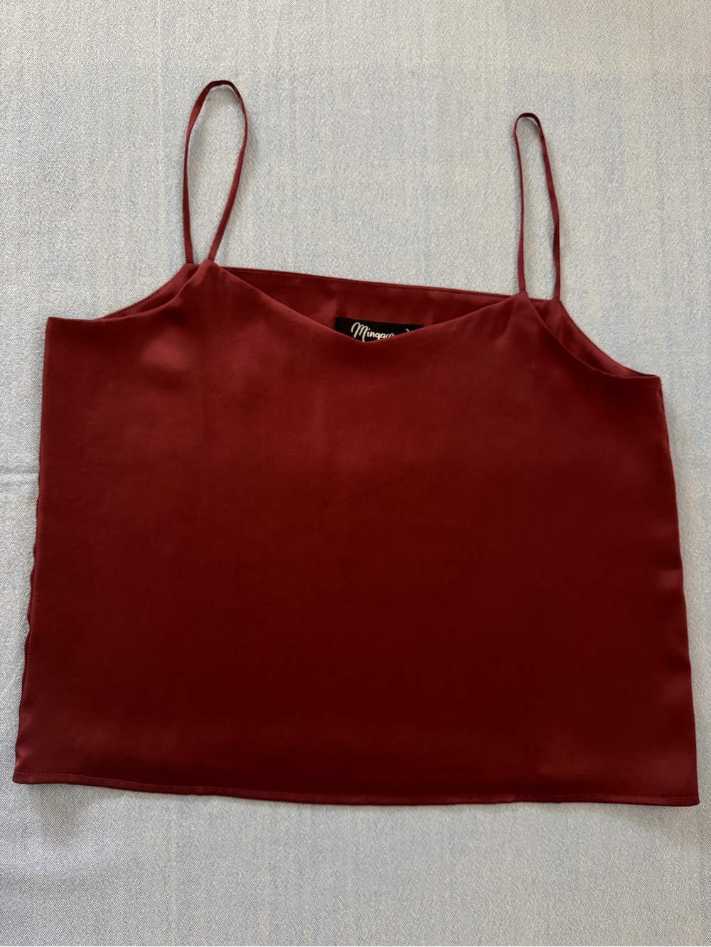 Satin Spaghetti-Strap Cami in Deep Burgundy